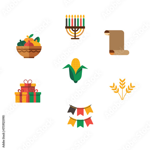 African Harvest Festival Elements Vector Illustration with Gifts Corn and Candle Holder