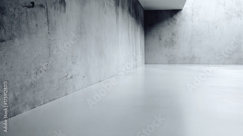 Fototapeta Naklejka Na Ścianę i Meble -  Minimalist concrete interior with smooth floors, textured walls, and neutral tones.
