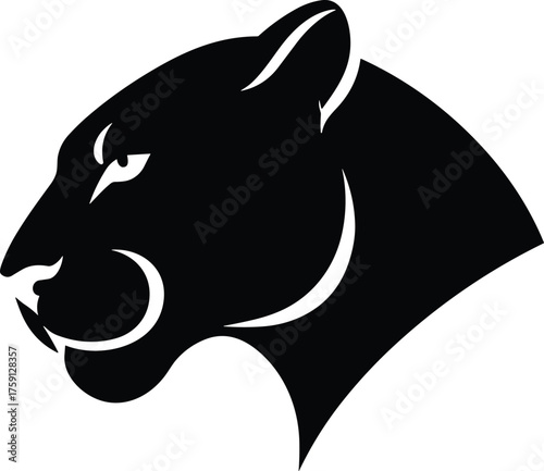 Black panther head silhouette, fierce wild cat logo, vector animal design, bold jungle predator illustration, wildlife graphic art