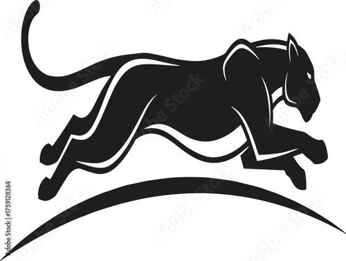 Black panther vector illustration, leaping wild cat silhouette, fierce predator icon, jungle animal art, fast running wildlife graphic