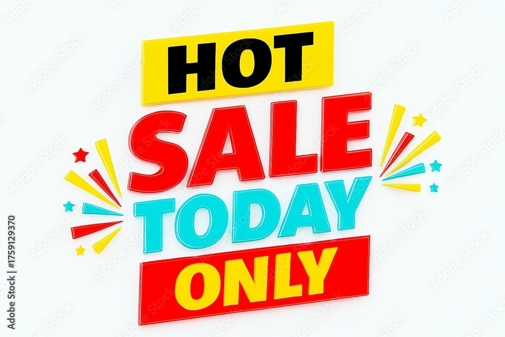 Fototapeta premium Bright and bold graphic design for a hot sale today only with colorful bursts and festive elements