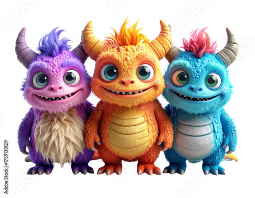 Vibrant Monster Characters Collection, Transparent Background