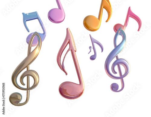  Colorful Glossy Music Notes Set, Transparent Background