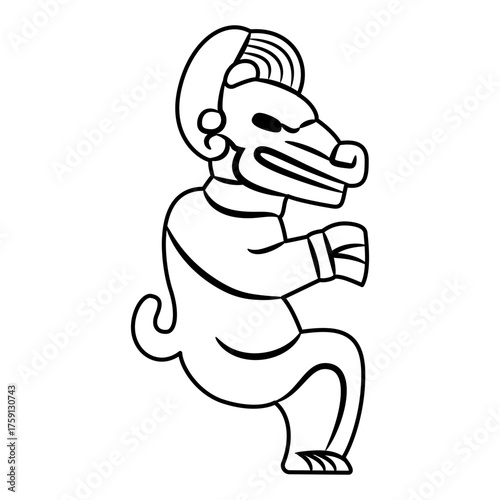 Fantastic animal. Ethnic Native American design from Veracruz, Mexico. Black and white linear silhouette.