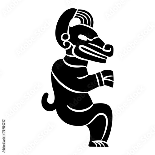 Fantastic animal. Ethnic Native American design from Veracruz, Mexico. Black and white silhouette.