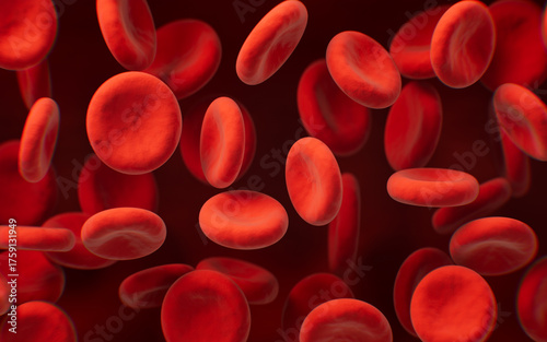 Red blood cells with biological and medical concept, 3d rendering.