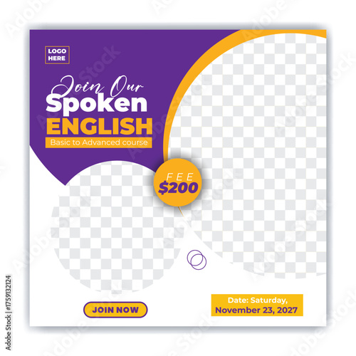 Online course and business conference and spoken english social media post template design vector