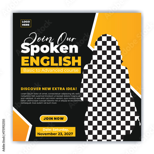 Online course and business conference and spoken english social media post template design vector