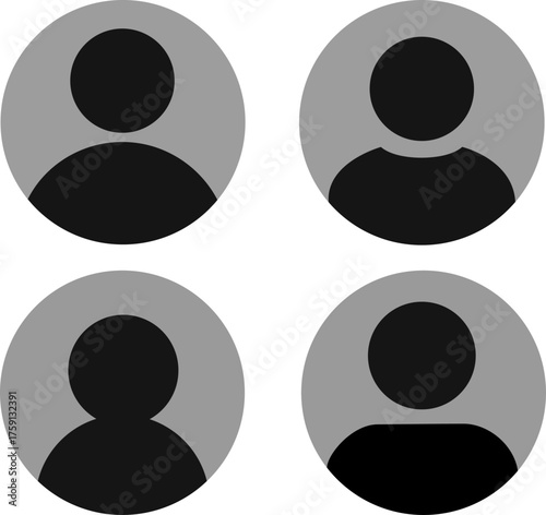 Generic user profiles, silhouettes of anonymous or temporary people, useful for social networks and account icons