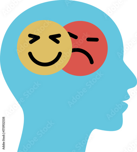 Mental health icon illustrating opposing emotions, highlighting the duality of human feelings in the mind