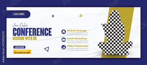 Online course and business conference and spoken english social media cover template design vector