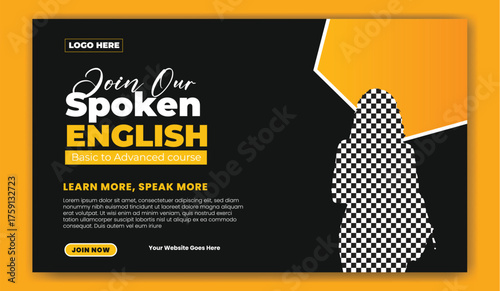 Online course and business conference and spoken english social media banner template design vector