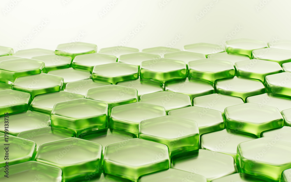 Obraz premium Transparent green hexagonal honeycomb structure background, 3d rendering.
