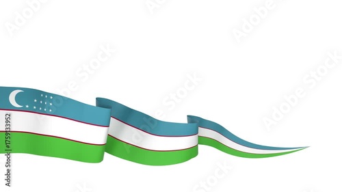 Waving Uzbekistan Flag Ribbon on White Background with Alpha