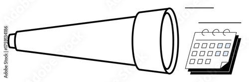 Telescope directed at a calendar, symbolizing long-term planning, foresight, upcoming events, and vision. Ideal for strategy, planning, time management, prediction organization goal setting