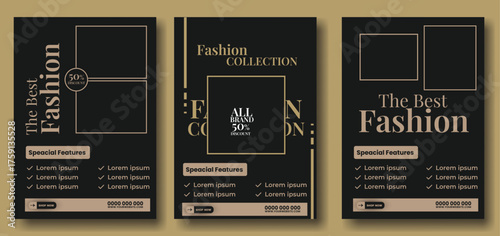 Elegant black fashion collection vertical banners with gold accents