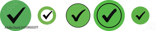 Collection of Green Checkmark Icons in Various Circular Designs