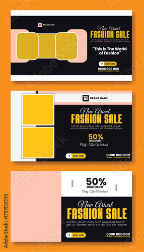 Flash sale facebook cover page timeline web ad banner template with photo place modern layout white background and orange shape and text design