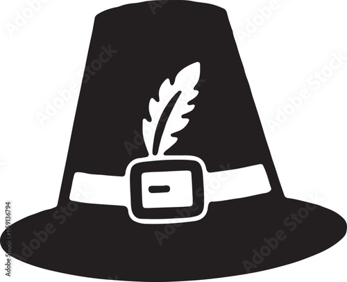 Classic Pilgrim hat icon on a transparent background, designed for Thanksgiving themes.