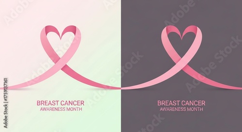 Pink Ribbon Symbol for Breast Cancer Awareness Month on Light and Dark Backgrounds