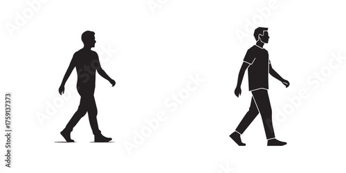 Black Silhouettes of Walking Men, Flat Graphic Vector Icons
