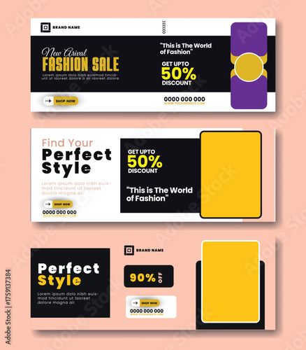 Flash sale facebook cover page timeline web ad banner template with photo place modern layout dark blue background and green shape and text design