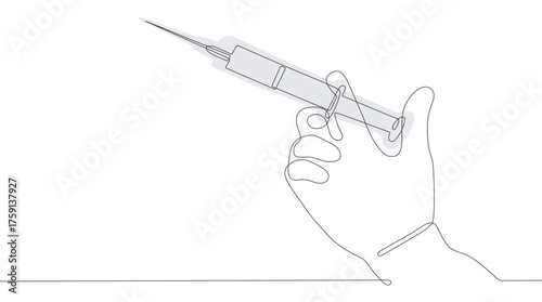 Hand Holding Syringe Continuous Line vector art