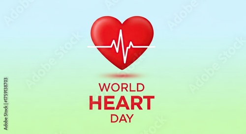 Red Heart Icon with White Heartbeat Line on Blue and Green Background for Heart Health Awareness
