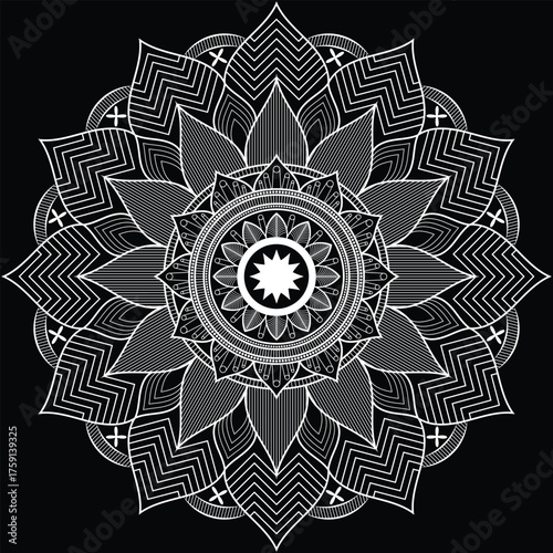 Decorative Mandala Graphic Pattern Art – Elegant Geometric Floral Ornament Design, Boho Abstract Symmetrical Mandala Illustration, Spiritual Yoga Meditation Decorative Vector Artwork for Home and Fash