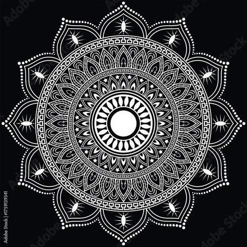 Decorative Mandala Graphic Pattern Art – Elegant Geometric Floral Ornament Design, Boho Abstract Symmetrical Mandala Illustration, Spiritual Yoga Meditation Decorative Vector Artwork for Home and Fash