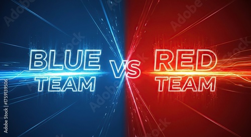 Glowing Blue Team Versus Red Team Neon Light Battle Background