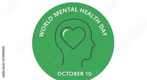 Green Circular Icon with Human Head and Heart Symbol Representing Mental Health Awareness