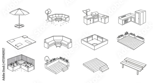 outdoor living space design illustrating a modern patio layout with furniture and landscaping elements ideal for home improvement and garden planning visuals
