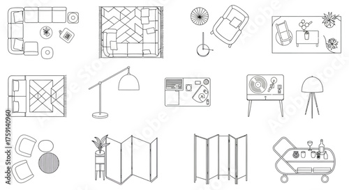 furniture layout planning creating a stylish interior design floorplan with couch rug desk and room divider perfect for home decor inspiration