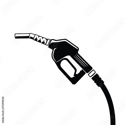Black silhouette of a fueling nozzle with hose on white background