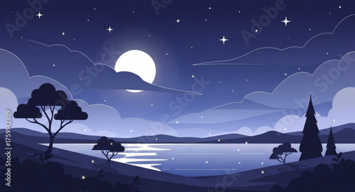 night landscape with moon and stars