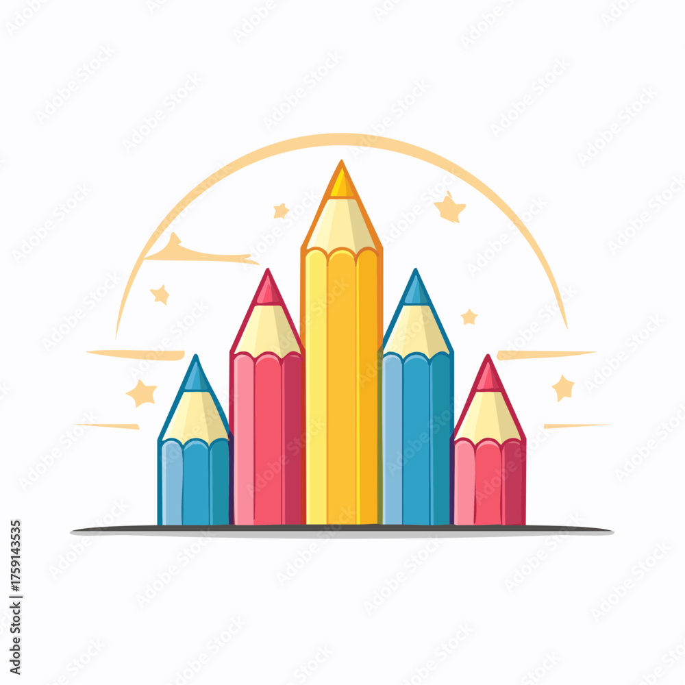 Obraz premium Artistic Pencil Peaks: A Creative Composition of Colorful Drawing Instruments Illustration