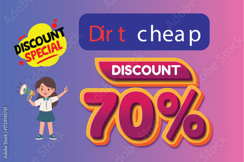 Dirt cheap discount 70%, A stunning vector illustration representing an incredible bargain and excellent value for a remarkably low price