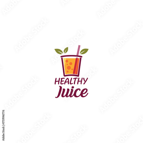 Fresh fruit juice logo ideas with colorful citrus slices and straw on clean background, modern vector illustration for smoothie brand identity or beverage