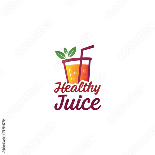 Fresh fruit juice logo ideas with colorful citrus slices and straw on clean background, modern vector illustration for smoothie brand identity or beverage