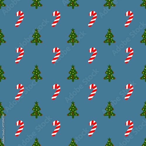 Seamless Candy Cane Pattern on Blue Background – Cute Christmas Design for Holiday Wrapping Paper and Winter Decorations