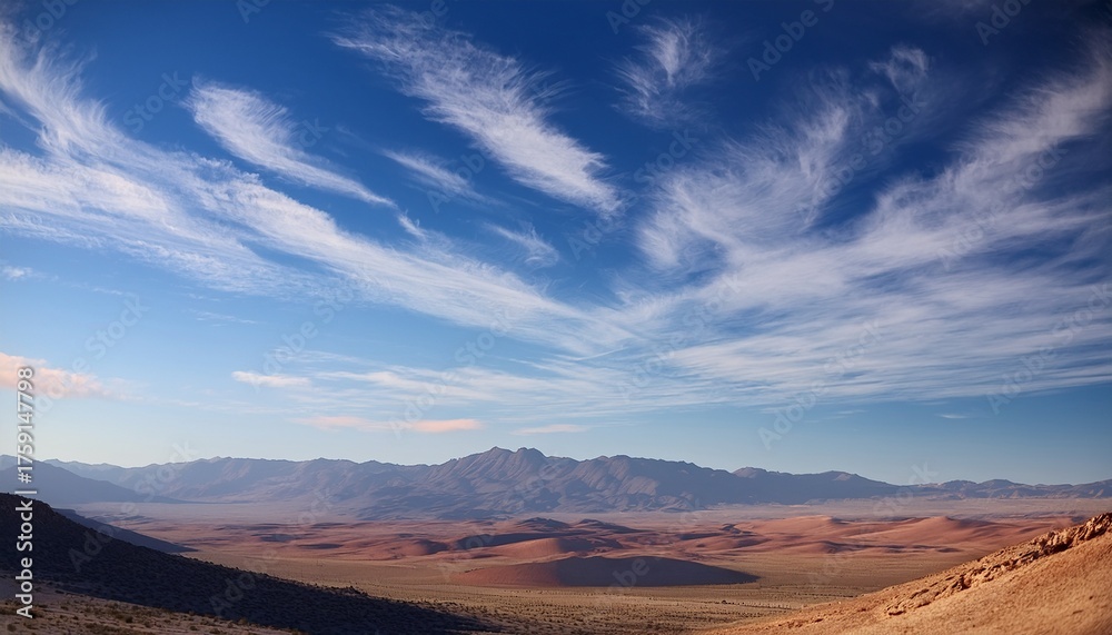 Fototapeta premium Blue Sky with Cirrus Clouds and Mountain Silhouette 