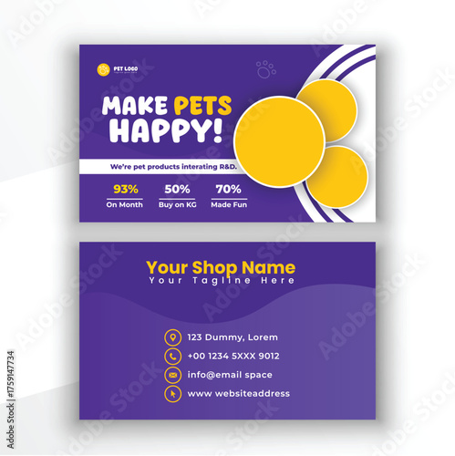 Pet care center business card or visiting car. pet adoption poster design. Professional Pet Clinic id card 