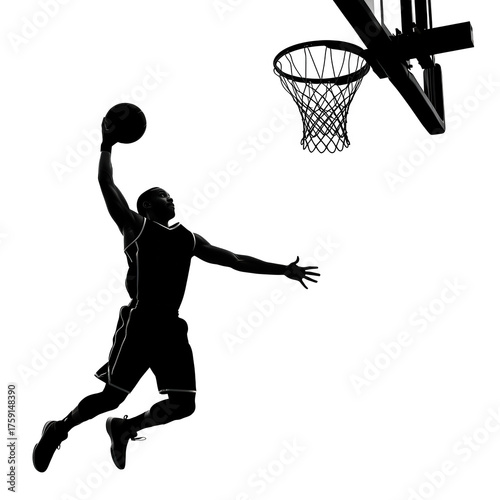 Illustration of silhouette of basketball player isolated on transparent background