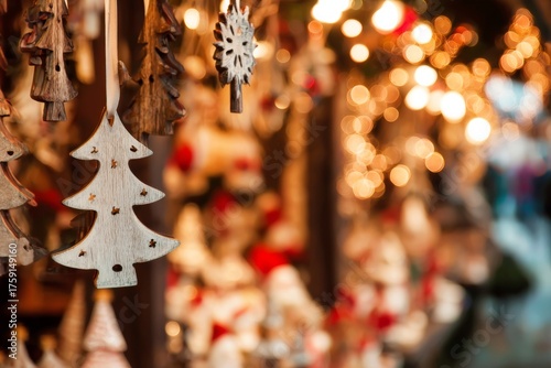 Christmas Tree Ornaments at a Christmas Market.