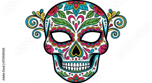 Vibrant Sugar Skull Illustration for Day of the Dead Celebrations