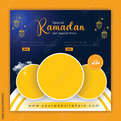 Ramadan Kareem fashion Sale Banner, Islamic Ornament Lantern Background with empty space for photo
