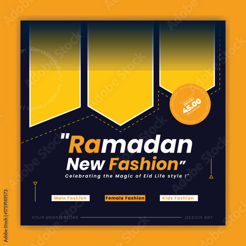 Ramadan Kareem fashion Sale Banner, Islamic Ornament Lantern Background with empty space for photo