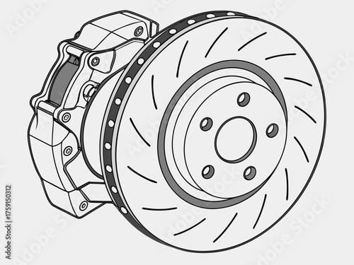 3d car brake disc and caliper metallic texture vector illustration vector