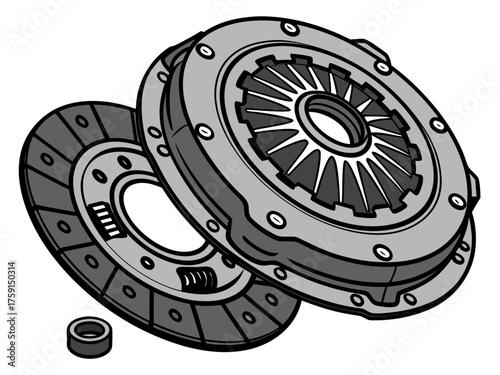 Scalable vector illustration of a car clutch and pressure plate vector